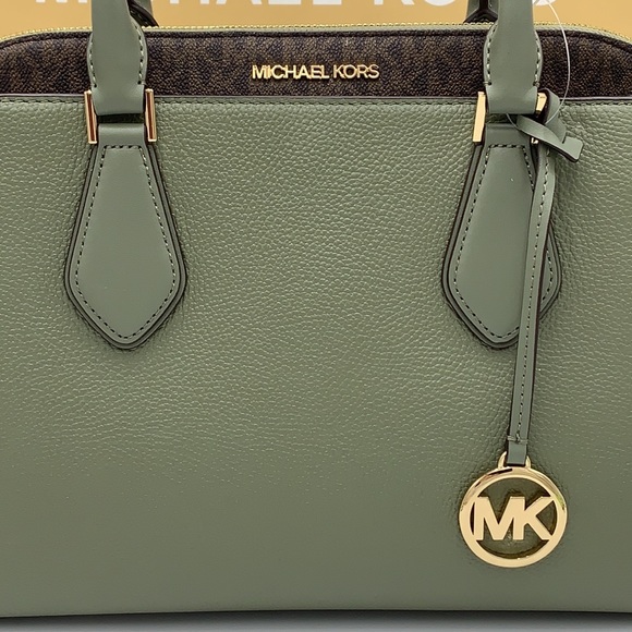 MICHAEL KORS DARIA LARGE SATCHEL ARMY GREEN COLOR/BROWN SIGNATURE - Picture 12 of 15